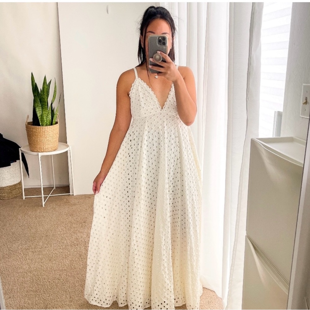 NWT Forever That Girl Anthropologie | Maxi Long Dres Eyelet A-Line White | S